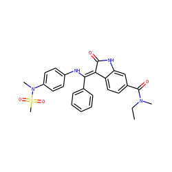 CCN(C)C(=O)c1ccc2c(c1)NC(=O)/C2=C(\Nc1ccc(N(C)S(C)(=O)=O)cc1)c1ccccc1 ZINC000101372893