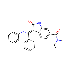 CCN(C)C(=O)c1ccc2c(c1)NC(=O)/C2=C(\Nc1ccccc1)c1ccccc1 ZINC000101372910