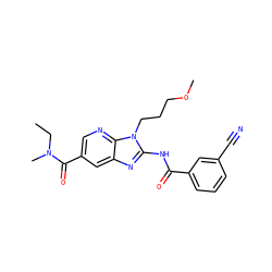 CCN(C)C(=O)c1cnc2c(c1)nc(NC(=O)c1cccc(C#N)c1)n2CCCOC ZINC000064527693
