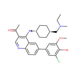 CCN(C)C[C@H]1CC[C@H](Nc2c(C(C)=O)cnc3ccc(-c4cc(Cl)c(O)c(OC)c4)cc23)CC1 ZINC000473179742