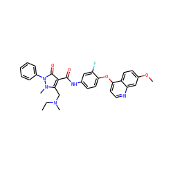 CCN(C)Cc1c(C(=O)Nc2ccc(Oc3ccnc4cc(OC)ccc34)c(F)c2)c(=O)n(-c2ccccc2)n1C ZINC000084756782