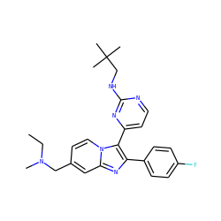 CCN(C)Cc1ccn2c(-c3ccnc(NCC(C)(C)C)n3)c(-c3ccc(F)cc3)nc2c1 ZINC000028822167