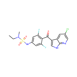 CCN(C)S(=O)(=O)Nc1cc(F)c(C(=O)c2c[nH]c3ncc(Cl)cc23)c(F)c1 ZINC000299860618