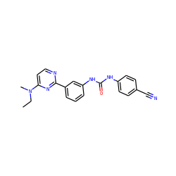 CCN(C)c1ccnc(-c2cccc(NC(=O)Nc3ccc(C#N)cc3)c2)n1 ZINC001772597406