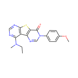 CCN(C)c1ncnc2sc3c(=O)n(-c4ccc(OC)cc4)cnc3c12 ZINC000095562146