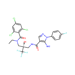 CCN(C[C@@](O)(CNC(=O)c1cnn(-c2ccc(F)cc2)c1N)C(F)(F)F)C(=O)c1c(Cl)cc(Cl)cc1Cl ZINC000042876647