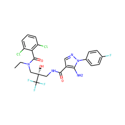 CCN(C[C@@](O)(CNC(=O)c1cnn(-c2ccc(F)cc2)c1N)C(F)(F)F)C(=O)c1c(Cl)cccc1Cl ZINC000039187981