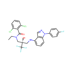 CCN(C[C@@](O)(CNc1cccc2c1cnn2-c1ccc(F)cc1)C(F)(F)F)C(=O)c1c(Cl)cccc1Cl ZINC000043062959