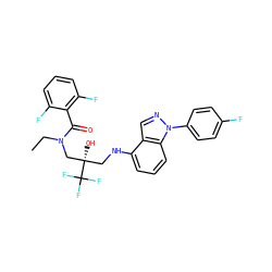 CCN(C[C@@](O)(CNc1cccc2c1cnn2-c1ccc(F)cc1)C(F)(F)F)C(=O)c1c(F)cccc1F ZINC000043024895
