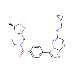 CCN(C[C@@H]1C[C@@H](F)CN1)C(=O)c1ccc(-c2cnc3ccc(NCC4CC4)nn23)cc1 ZINC000066099093