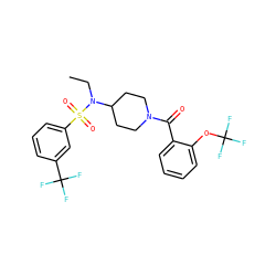 CCN(C1CCN(C(=O)c2ccccc2OC(F)(F)F)CC1)S(=O)(=O)c1cccc(C(F)(F)F)c1 ZINC000103251111