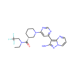 CCN(CC(F)(F)F)C(=O)[C@@H]1CCCN(c2cc(-c3c(N)nn4cccnc34)ncn2)C1 ZINC000045259083
