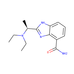 CCN(CC)[C@@H](C)c1nc2c(C(N)=O)cccc2[nH]1 ZINC000040828960