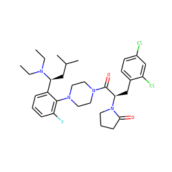 CCN(CC)[C@@H](CC(C)C)c1cccc(F)c1N1CCN(C(=O)[C@@H](Cc2ccc(Cl)cc2Cl)N2CCCC2=O)CC1 ZINC000028823894