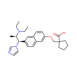 CCN(CC)[C@H](C)[C@@H](c1ccc2cc(OCC3(C(=O)O)CCCC3)ccc2c1)n1ccnc1 ZINC000040563756