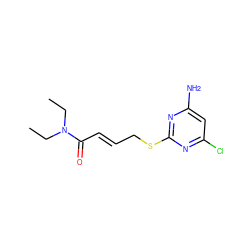 CCN(CC)C(=O)/C=C/CSc1nc(N)cc(Cl)n1 ZINC000001546401