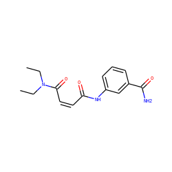 CCN(CC)C(=O)/C=C\C(=O)Nc1cccc(C(N)=O)c1 ZINC000299858778