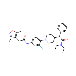 CCN(CC)C(=O)[C@@H](c1ccccc1)C1CCN(c2ccc(NC(=O)Cc3c(C)noc3C)cc2F)CC1 ZINC000103227754