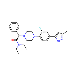 CCN(CC)C(=O)[C@@H](c1ccccc1)N1CCN(c2ccc(-c3cc(C)n[nH]3)cc2F)CC1 ZINC000103226313