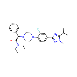 CCN(CC)C(=O)[C@@H](c1ccccc1)N1CCN(c2ccc(-c3nc(C(C)C)n(C)n3)cc2F)CC1 ZINC000103226294