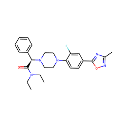 CCN(CC)C(=O)[C@@H](c1ccccc1)N1CCN(c2ccc(-c3nc(C)no3)cc2F)CC1 ZINC000043206457