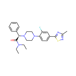 CCN(CC)C(=O)[C@@H](c1ccccc1)N1CCN(c2ccc(-c3nc(C)ns3)cc2F)CC1 ZINC000103225250