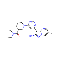 CCN(CC)C(=O)[C@@H]1CCCN(c2cc(-c3c(N)nn4cc(C)cnc34)ncn2)C1 ZINC000045260432