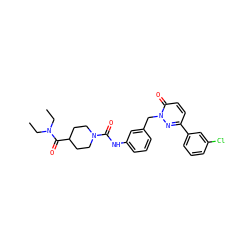 CCN(CC)C(=O)C1CCN(C(=O)Nc2cccc(Cn3nc(-c4cccc(Cl)c4)ccc3=O)c2)CC1 ZINC000096909778