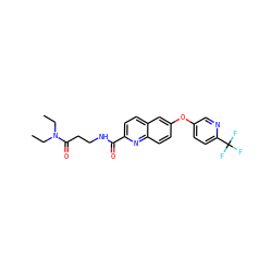 CCN(CC)C(=O)CCNC(=O)c1ccc2cc(Oc3ccc(C(F)(F)F)nc3)ccc2n1 ZINC001772608431
