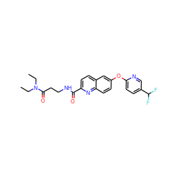 CCN(CC)C(=O)CCNC(=O)c1ccc2cc(Oc3ccc(C(F)F)cn3)ccc2n1 ZINC001772593938