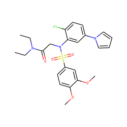 CCN(CC)C(=O)CN(c1cc(-n2cccc2)ccc1Cl)S(=O)(=O)c1ccc(OC)c(OC)c1 ZINC000040430987