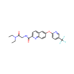 CCN(CC)C(=O)CNC(=O)c1ccc2cc(Oc3ccc(C(F)(F)F)cn3)ccc2n1 ZINC001772573073
