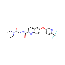 CCN(CC)C(=O)CNC(=O)c1ccc2cc(Oc3ccc(C(F)(F)F)nc3)ccc2n1 ZINC001772634297