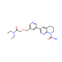 CCN(CC)C(=O)COCc1cncc(-c2cnc3c(c2)CCCN3C(N)=O)c1 ZINC001772650059