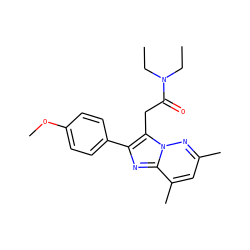 CCN(CC)C(=O)Cc1c(-c2ccc(OC)cc2)nc2c(C)cc(C)nn12 ZINC000096168022