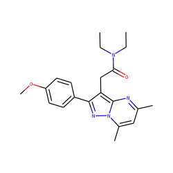 CCN(CC)C(=O)Cc1c(-c2ccc(OC)cc2)nn2c(C)cc(C)nc12 ZINC000033943626