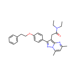 CCN(CC)C(=O)Cc1c(-c2ccc(OCCc3ccccc3)cc2)nn2c(C)cc(C)nc12 ZINC000299859171