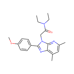 CCN(CC)C(=O)Cn1c(-c2ccc(OC)cc2)nc2c(C)cc(C)nc21 ZINC000473156035