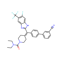 CCN(CC)C(=O)N1CCC(=C(c2ccc(-c3cccc(C#N)c3)cc2)c2nc3cc(C(F)(F)F)c(F)cc3[nH]2)CC1 ZINC000038157840