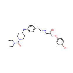 CCN(CC)C(=O)N1CCC(Nc2ccc(CCNC[C@H](O)COc3ccc(O)cc3)cc2)CC1 ZINC000026840065