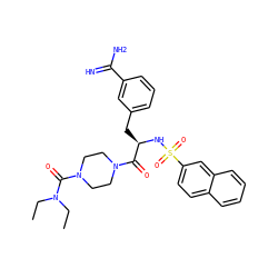 CCN(CC)C(=O)N1CCN(C(=O)[C@@H](Cc2cccc(C(=N)N)c2)NS(=O)(=O)c2ccc3ccccc3c2)CC1 ZINC000026840210