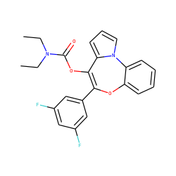 CCN(CC)C(=O)OC1=C(c2cc(F)cc(F)c2)Oc2ccccc2-n2cccc21 ZINC000013491318