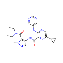 CCN(CC)C(=O)c1c(NC(=O)c2nc(C3CC3)cnc2Nc2cncnc2)cnn1C ZINC000169701848