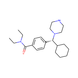 CCN(CC)C(=O)c1ccc([C@@H](C2CCCCC2)N2CCNCC2)cc1 ZINC000022939821