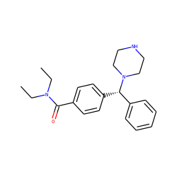 CCN(CC)C(=O)c1ccc([C@@H](c2ccccc2)N2CCNCC2)cc1 ZINC000022450886