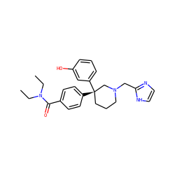 CCN(CC)C(=O)c1ccc([C@]2(c3cccc(O)c3)CCCN(Cc3ncc[nH]3)C2)cc1 ZINC000045387696