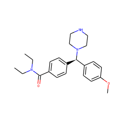 CCN(CC)C(=O)c1ccc([C@H](c2ccc(OC)cc2)N2CCNCC2)cc1 ZINC000022939791