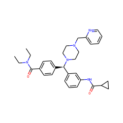 CCN(CC)C(=O)c1ccc([C@H](c2cccc(NC(=O)C3CC3)c2)N2CCN(Cc3ccccn3)CC2)cc1 ZINC000073142376