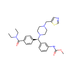 CCN(CC)C(=O)c1ccc([C@H](c2cccc(NC(=O)OC)c2)N2CCN(Cc3cncs3)CC2)cc1 ZINC000073196812