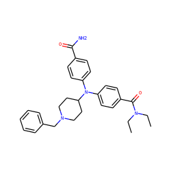 CCN(CC)C(=O)c1ccc(N(c2ccc(C(N)=O)cc2)C2CCN(Cc3ccccc3)CC2)cc1 ZINC000045299510